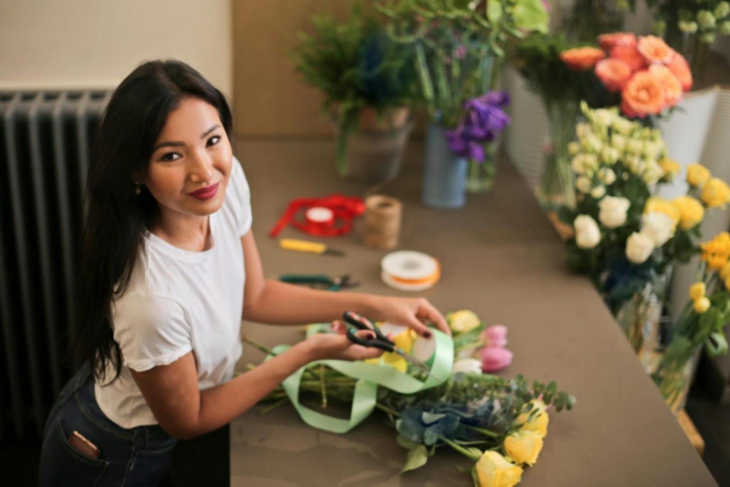 Professional floral arrangement demonstration